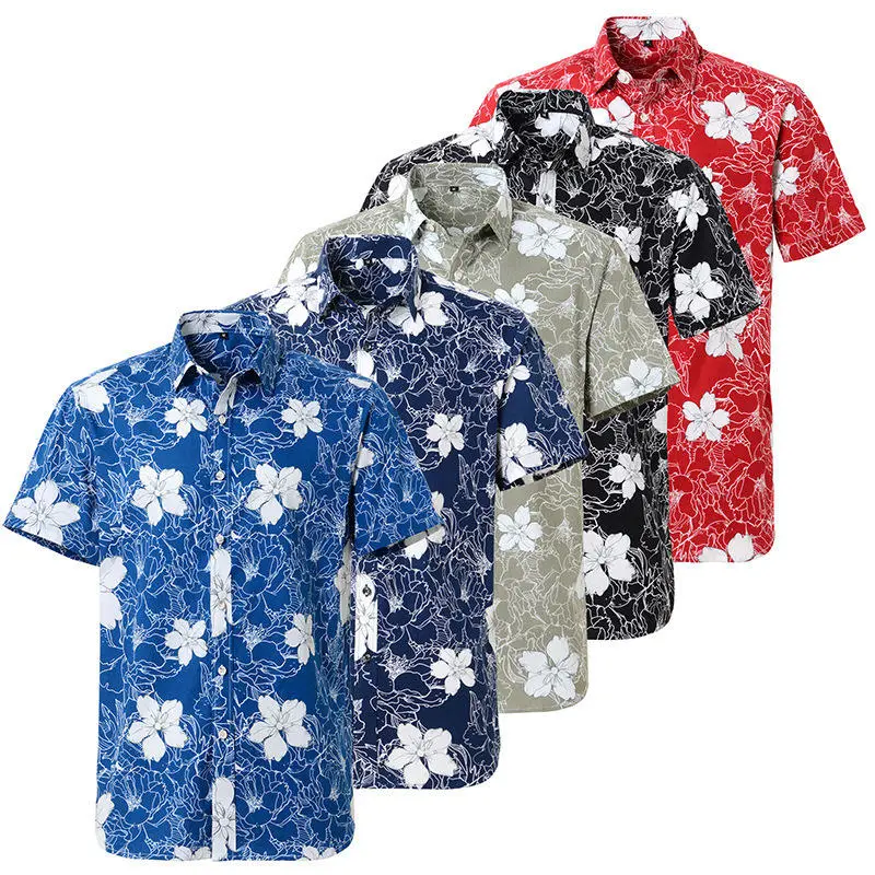 Wholesale Summer Cotton Digital Printing Men′s Short Sleeve Hawaiian Shirts